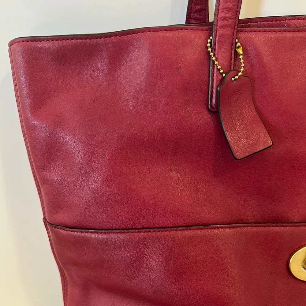 Coach Berry Leather Tote with Gold Hardware